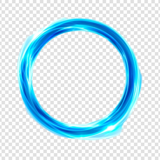 Signo de neón azul con un círculo de luz en un fondo transparente