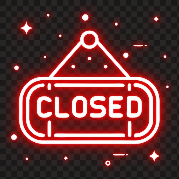 Signo de neón cerrado con efecto de brillo aislado en fondo transparente PNG
