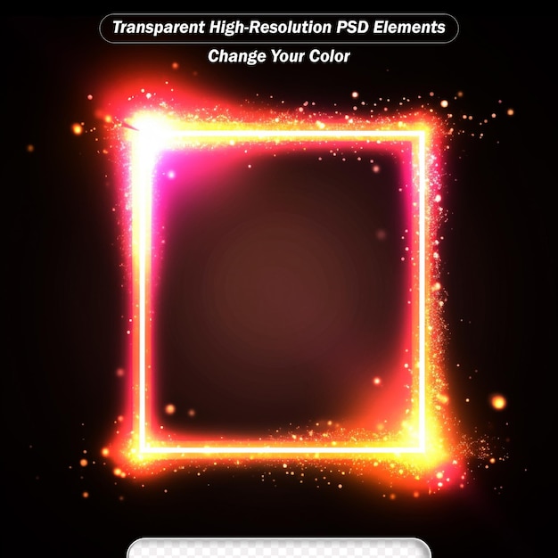 PSD signo de neón de rectángulo aislado realista forma cuadrada geométrica brillante sobre un fondo rojo oscuro