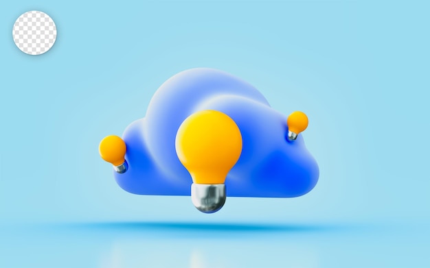 signo de nube con concepto de renderizado 3d de bombilla para información de archivo de base de datos de solución de capacidad de almacenamiento