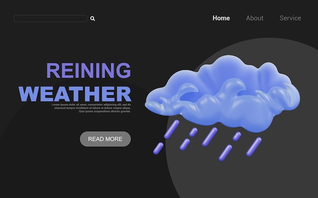 PSD signo de nube con lluvia sobre fondo oscuro concepto de renderizado 3d para temperatura de cambio de clima