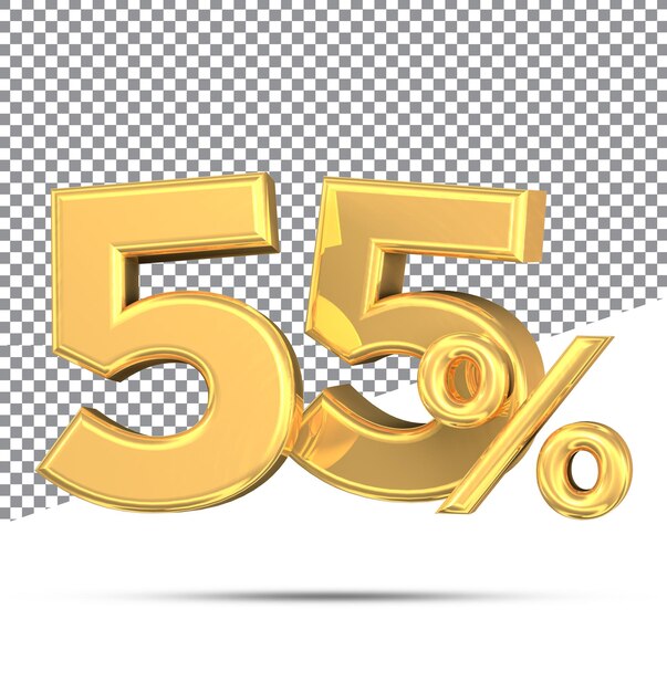 Un signo de oro del 55 % con la mitad del número 55 por ciento.