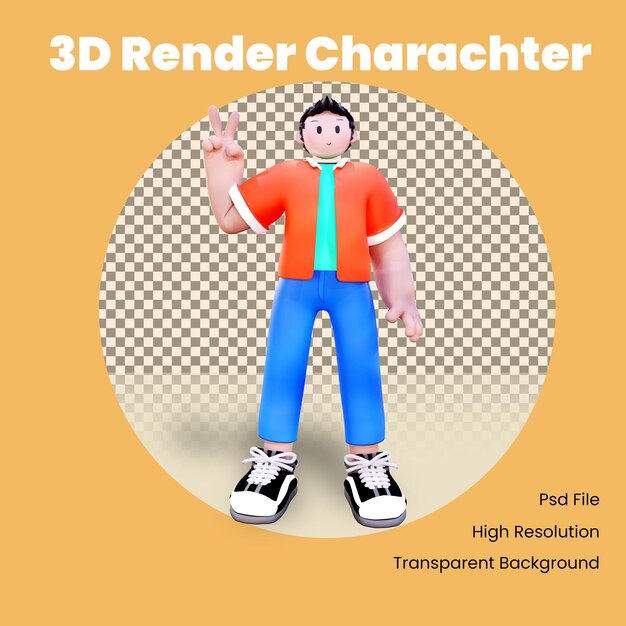 PSD signo de la paz de personaje 3d