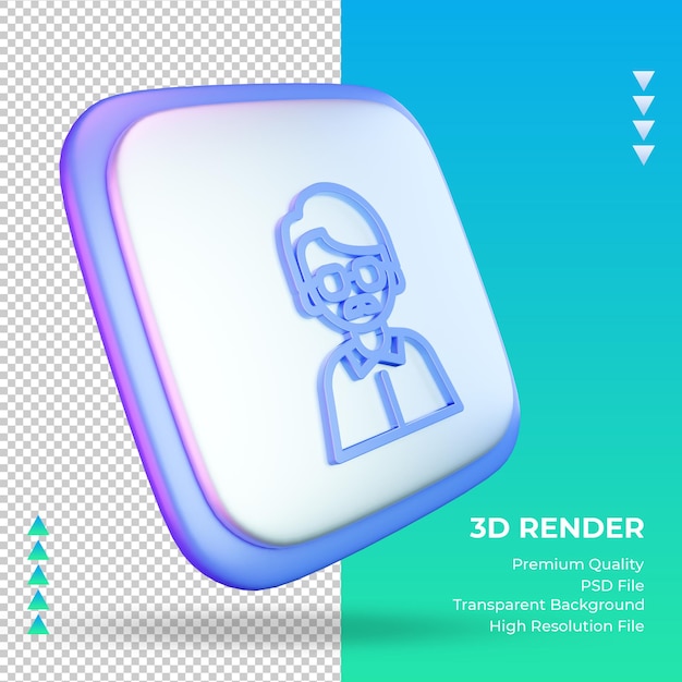 Signo de profesor universitario de icono 3d renderizado vista izquierda