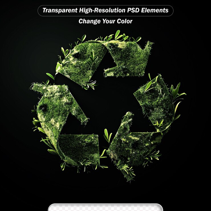 PSD signo de reciclaje creado a partir de hierba fondo grunge verde concepto de reducción y procesamiento de reutilización