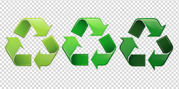PSD signo de reciclaje verde sobre un fondo transparente