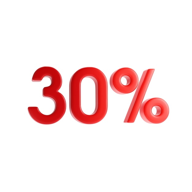 Signo rojo del 30 % en un fondo blanco.