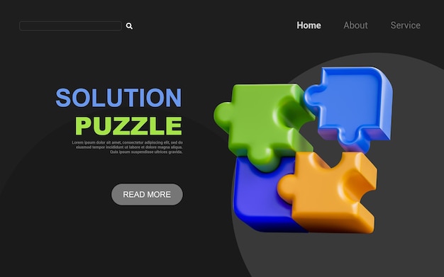 PSD signo de rompecabezas sobre fondo oscuro concepto de renderizado 3d para solución de consolidación