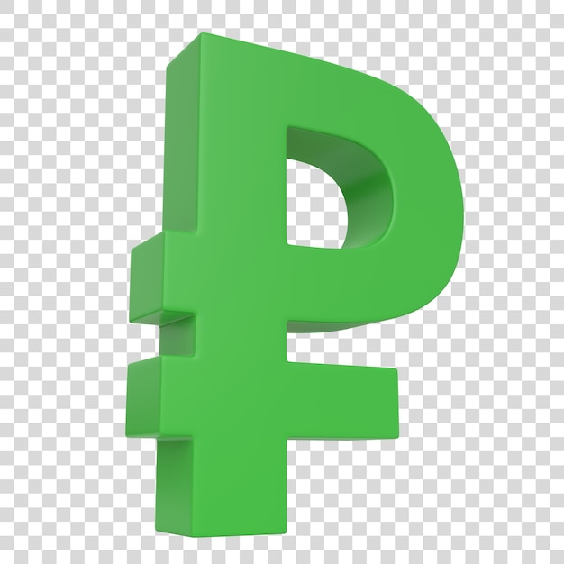 Signo de rublo verde aislado sobre fondo blanco Ilustración de representación 3D