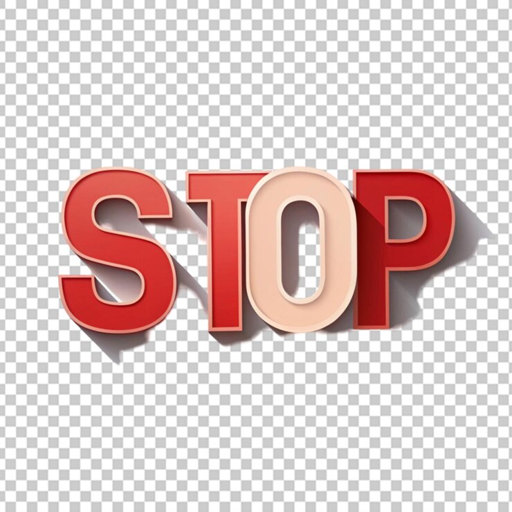 PSD signo stop en letras 3d en negrita sobre un fondo transparente