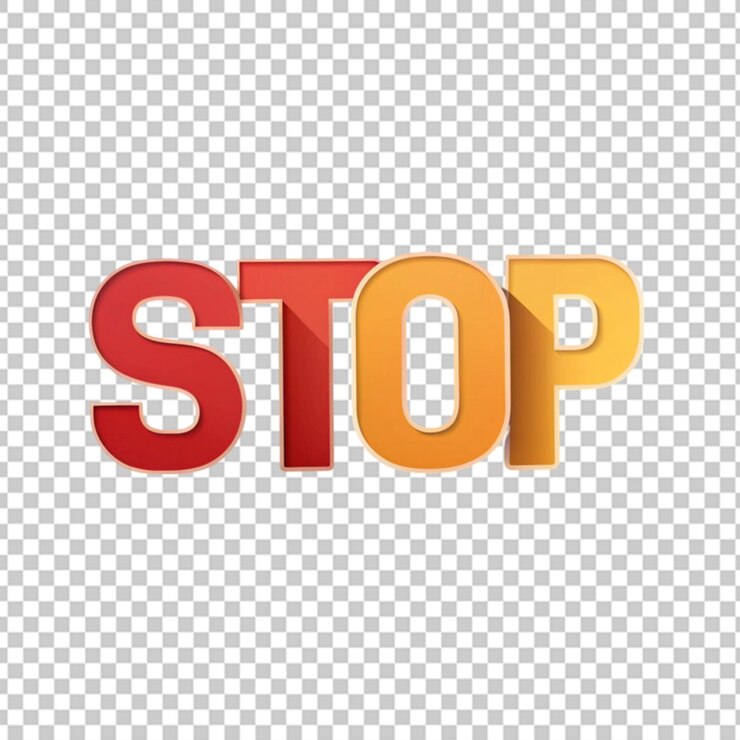 PSD signo stop en letras 3d en negrita sobre un fondo transparente