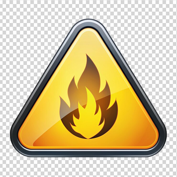 PSD signo triangular altamente inflamable aislado sobre un fondo transparente