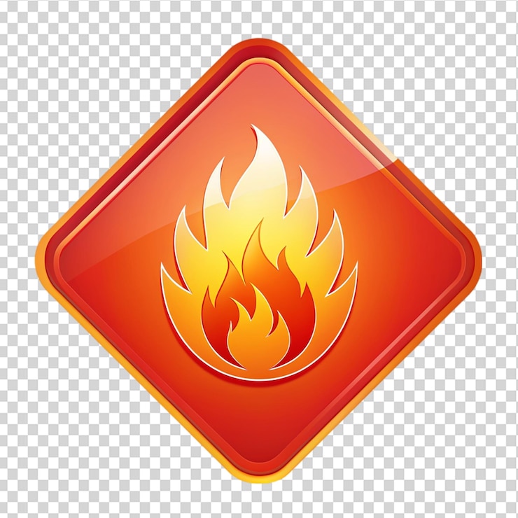 PSD signo triangular altamente inflamable aislado sobre un fondo transparente