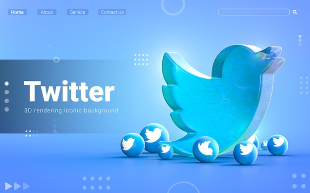 Signo de Twitter Fondo icónico de burbuja de vidrio abstracta para banner social Plantilla de póster Representación 3d