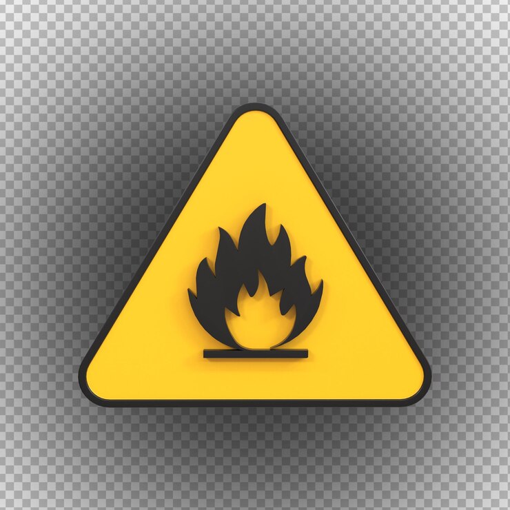 PSD signos de materiales inflamables de peligro de alto voltaje aislados en un fondo transparente