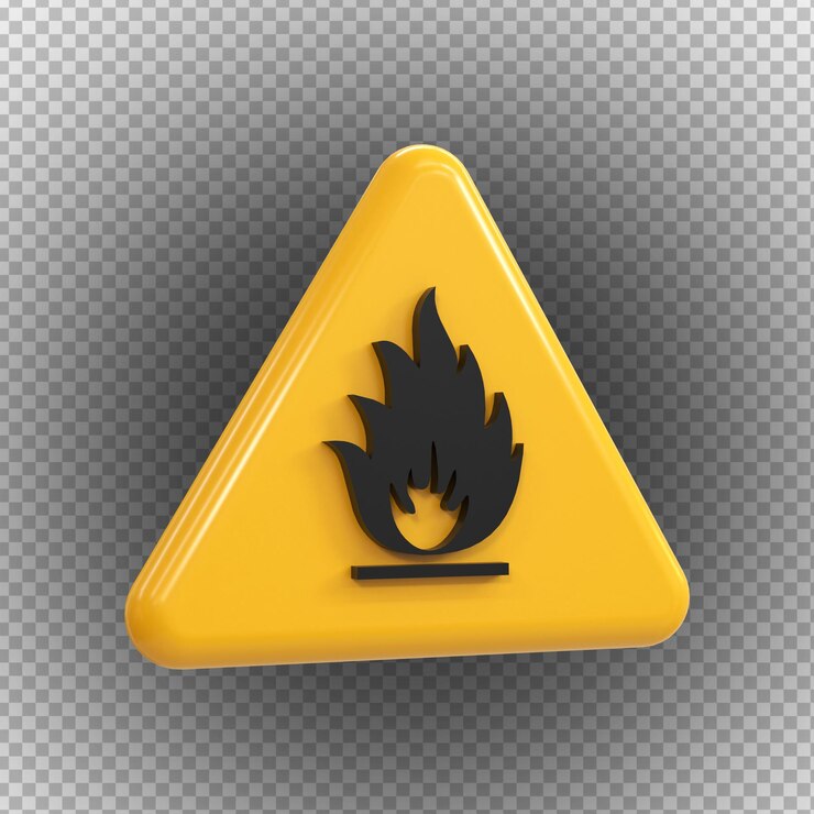 PSD signos de materiales inflamables de peligro de alto voltaje aislados en un fondo transparente