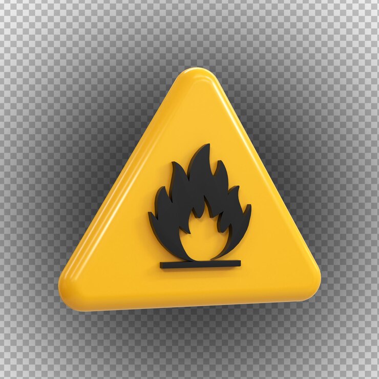PSD signos de materiales inflamables de peligro de alto voltaje aislados en un fondo transparente