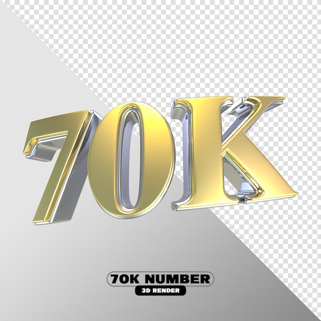 Sigue el número 70K de oro con plata 3D Render