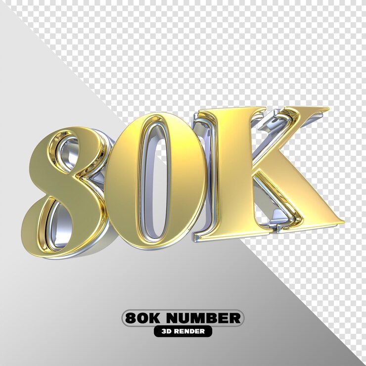 PSD sigue el número 80k de oro con plata 3d render