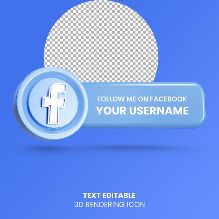 Sígueme en la etiqueta de Facebook icono del logotipo de redes sociales de representación 3d