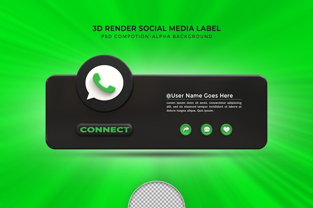 PSD sígueme en las redes sociales de whatsapp, el tercio inferior, el diseño 3d, el icono de renderizado, la insignia con el marco