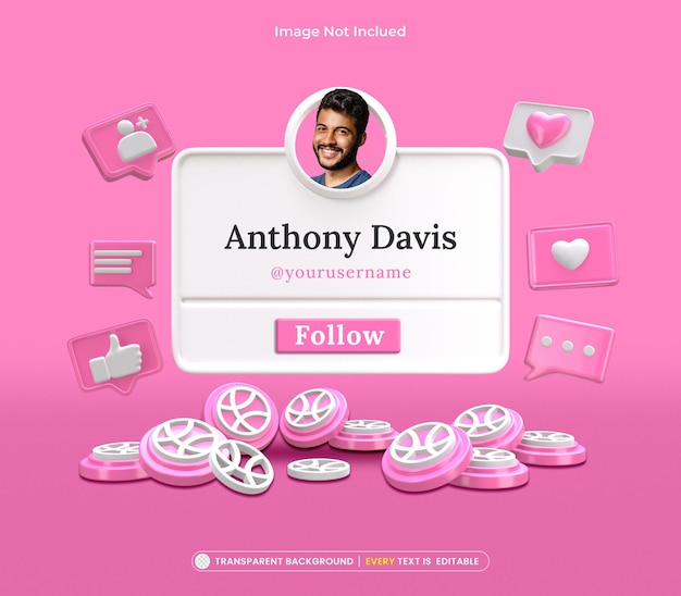 Síguenos Editable Dribbble Profile 3d Render
