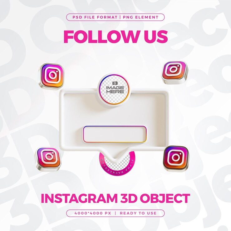 PSD siguenos en instagram icon de elemento de banner renderizado en 3d aislado