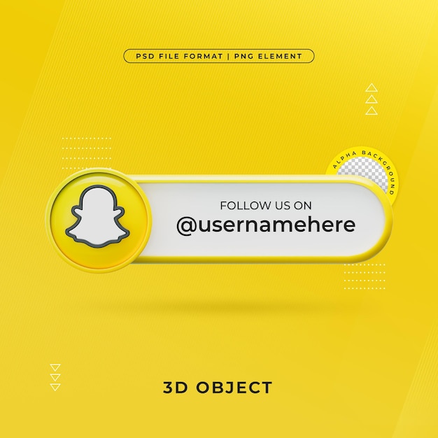 Siguenos en el perfil de Snapchat Medios sociales Renderizado en 3D aislado para composición