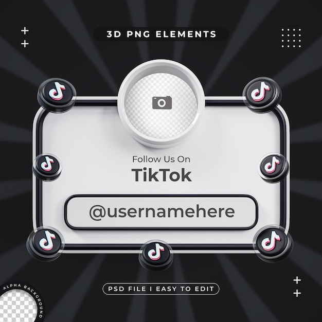 PSD siguenos en el perfil de tiktok en las redes sociales renderizado en 3d aislado para composición