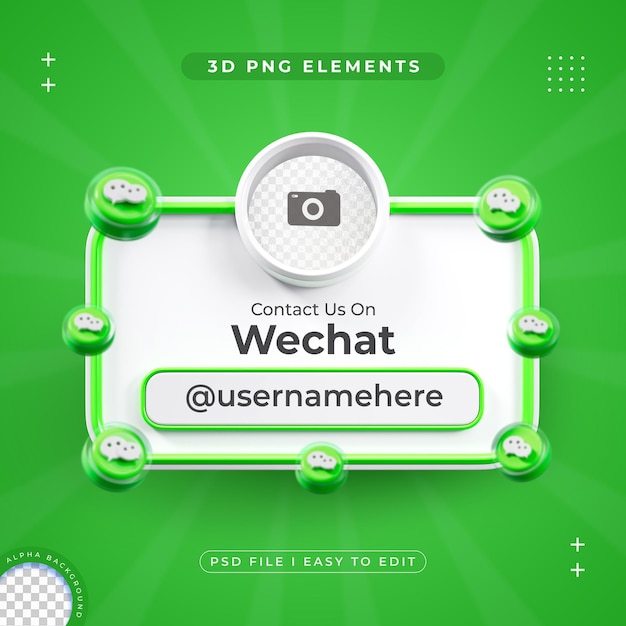 PSD siguenos en el perfil de wechat en las redes sociales renderizado en 3d aislado para composición