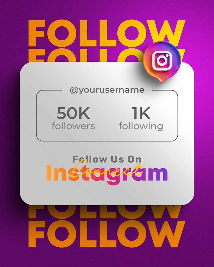 PSD síguenos en las redes sociales de instagram para publicar el banner de renderización 3d