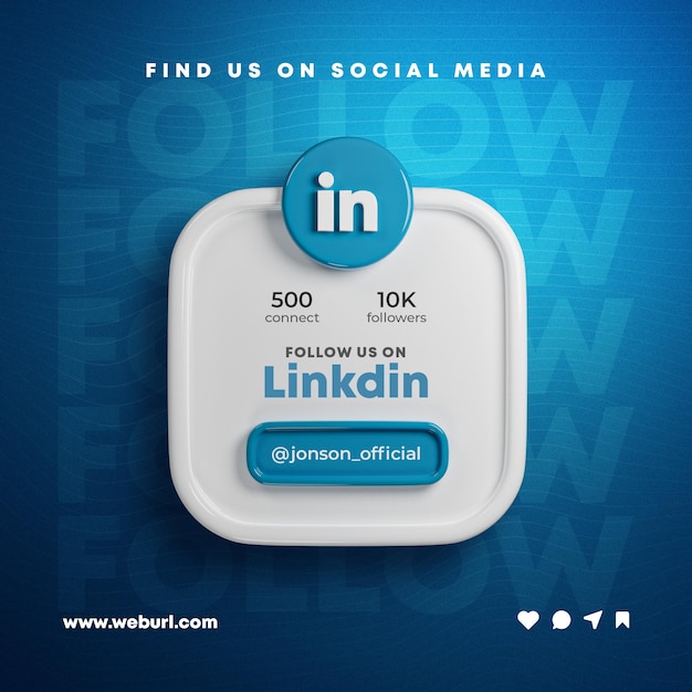 Siguenos en las redes sociales de linkdin y publica el banner de renderización 3D