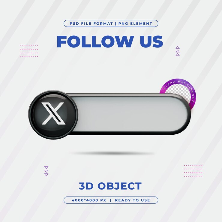 PSD siguenos en twitter icono de elemento de banner renderizado en 3d aislado