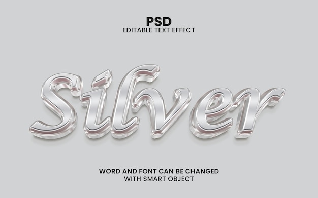 Silber 3d bearbeitbarer Texteffekt psd mit Hintergrund