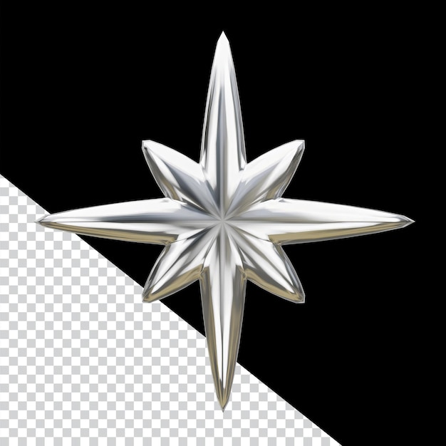 Silber Achtzackiger Stern Grafikdesign Silber Konzeptmaterialien 3D-Rendering