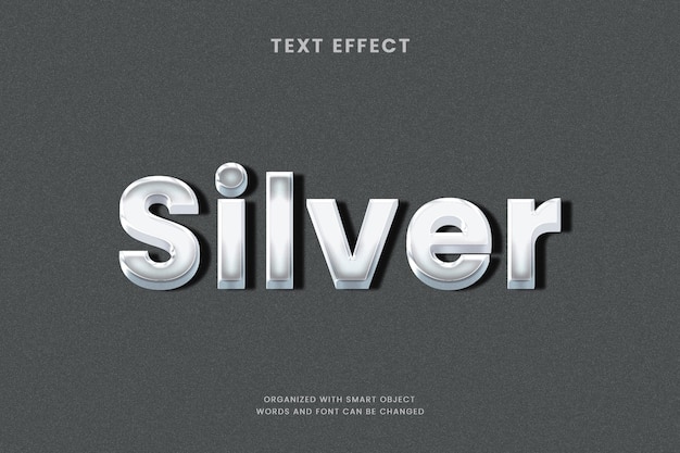 Silber editierbarer Texteffekt 3d elegante Typografie