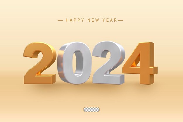 Silber und Gold 2024 Neujahr 3D-Rendering Isolierter durchsichtiger Hintergrund