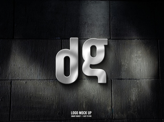 Silbermetall-Logo-Mockup auf dunkler Textur der Wand