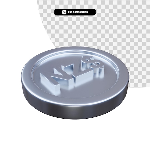 Silberne Neuseeland-Dollar-Münze 3D-Rendering isoliert