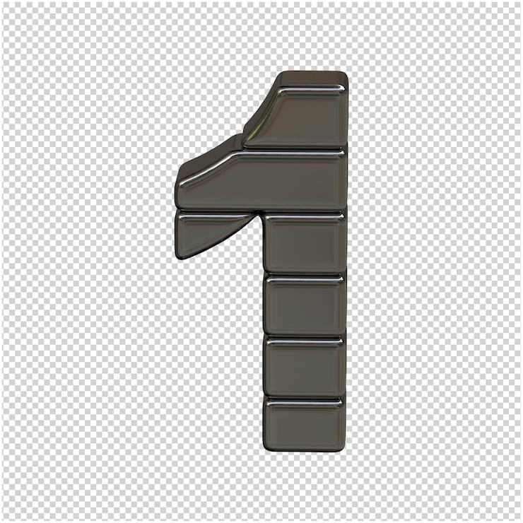 PSD silberne zahl aus barren. 3d-nummer 1