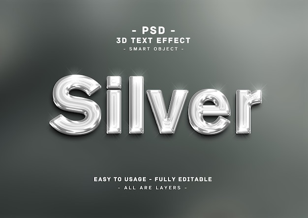 Silberner Arteffekt des Textes 3d