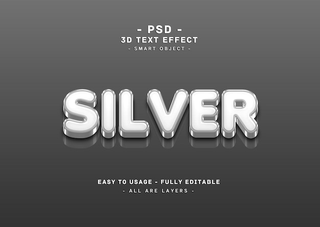 Silberner Arteffekt des Textes 3d
