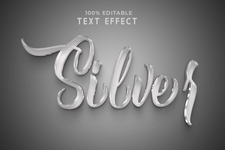 PSD silberner bearbeitbarer 3d-texteffekt mit hintergrund premium psd