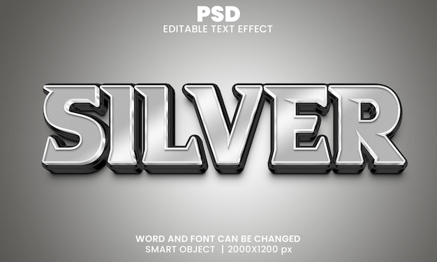 Silberner bearbeitbarer 3d-texteffekt premium psd mit hintergrund