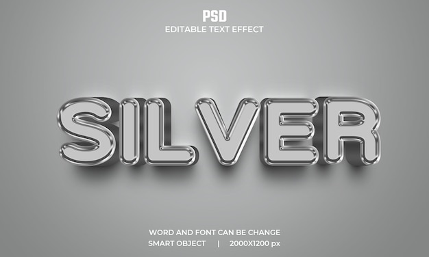 Silberner bearbeitbarer 3D-Texteffekt Premium Psd mit Hintergrund