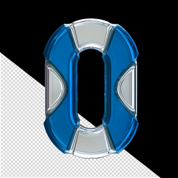 Silbernes 3d-symbol mit blauen einlagen nummer 0