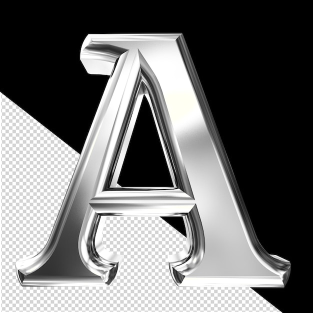 Silbernes 3d-symbol mit dem abgeschrägten buchstaben a