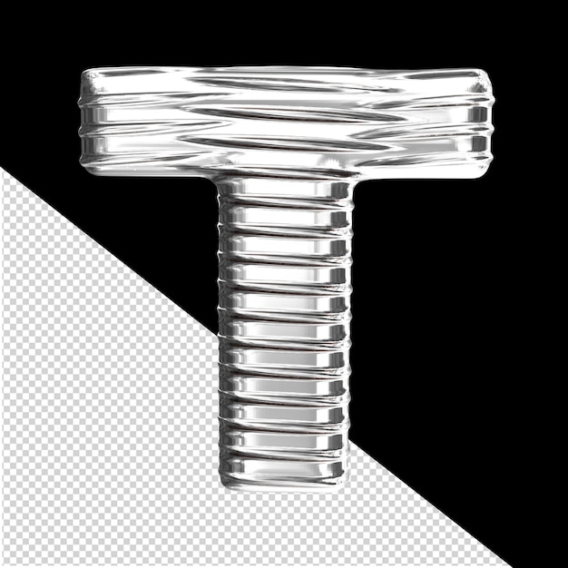 Silbernes 3d-symbol mit geripptem horizontalen buchstaben t