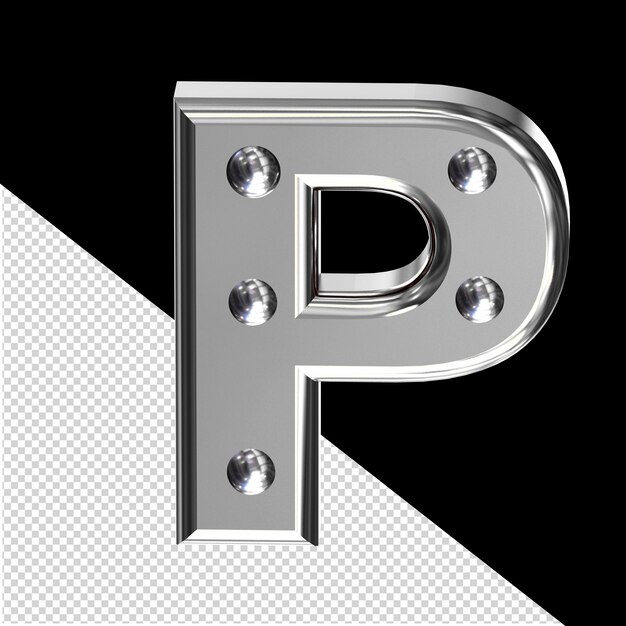 PSD silbernes 3d-symbol mit metallnieten, buchstabe p