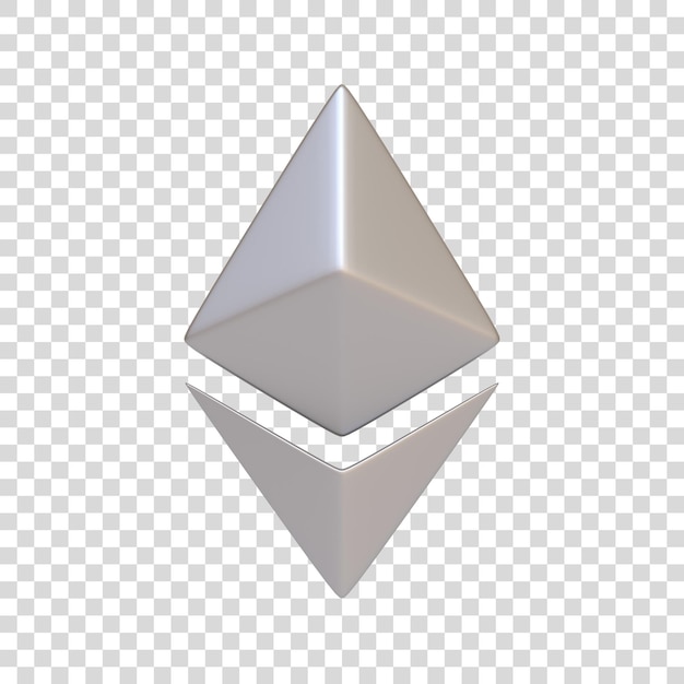 Silbernes Ethereum-Symbol isoliert auf weißem Hintergrund 3D-Symbol Zeichen und Symbol Cartoon minimalistischer Stil